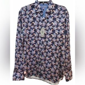 Visconti Black Men's LS Woven Stretch Button up Shirt Blue-Multi Paisley $125
